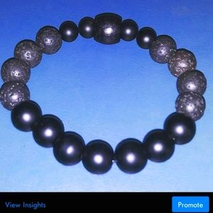 Mens/Womens Flat Black stones/Black Lava/wood bead